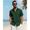 imageJVER Mens Linen Shirts Casual Short Sleeve Button Down Shirt Beach Summer Vacation Holiday Wedding Cotton TopsDark Green