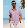 imageJVER Mens Linen Shirts Casual Short Sleeve Button Down Shirt Beach Summer Vacation Holiday Wedding Cotton TopsDark Purple