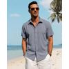 imageJVER Mens Linen Shirts Casual Short Sleeve Button Down Shirt Beach Summer Vacation Holiday Wedding Cotton TopsDenim Blue