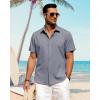 imageJVER Mens Linen Shirts Casual Short Sleeve Button Down Shirt Beach Summer Vacation Holiday Wedding Cotton TopsDenim Blue