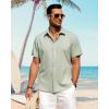 imageJVER Mens Linen Shirts Casual Short Sleeve Button Down Shirt Beach Summer Vacation Holiday Wedding Cotton TopsGreen
