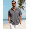 imageJVER Mens Linen Shirts Casual Short Sleeve Button Down Shirt Beach Summer Vacation Holiday Wedding Cotton TopsGrey Blue