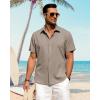 imageJVER Mens Linen Shirts Casual Short Sleeve Button Down Shirt Beach Summer Vacation Holiday Wedding Cotton TopsKhaki