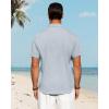 imageJVER Mens Linen Shirts Casual Short Sleeve Button Down Shirt Beach Summer Vacation Holiday Wedding Cotton TopsLight Blue