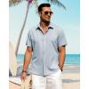 imageJVER Mens Linen Shirts Casual Short Sleeve Button Down Shirt Beach Summer Vacation Holiday Wedding Cotton TopsLight Blue