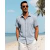 imageJVER Mens Linen Shirts Casual Short Sleeve Button Down Shirt Beach Summer Vacation Holiday Wedding Cotton TopsLight Blue