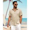 imageJVER Mens Linen Shirts Casual Short Sleeve Button Down Shirt Beach Summer Vacation Holiday Wedding Cotton TopsLight Khaki