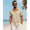 imageJVER Mens Linen Shirts Casual Short Sleeve Button Down Shirt Beach Summer Vacation Holiday Wedding Cotton TopsLight Khaki