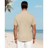 imageJVER Mens Linen Shirts Casual Short Sleeve Button Down Shirt Beach Summer Vacation Holiday Wedding Cotton TopsLight Khaki