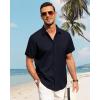imageJVER Mens Linen Shirts Casual Short Sleeve Button Down Shirt Beach Summer Vacation Holiday Wedding Cotton TopsNavy