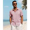 imageJVER Mens Linen Shirts Casual Short Sleeve Button Down Shirt Beach Summer Vacation Holiday Wedding Cotton TopsPink