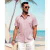 imageJVER Mens Linen Shirts Casual Short Sleeve Button Down Shirt Beach Summer Vacation Holiday Wedding Cotton TopsPink