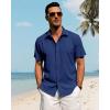 imageJVER Mens Linen Shirts Casual Short Sleeve Button Down Shirt Beach Summer Vacation Holiday Wedding Cotton TopsRoyal Blue