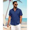 imageJVER Mens Linen Shirts Casual Short Sleeve Button Down Shirt Beach Summer Vacation Holiday Wedding Cotton TopsRoyal Blue