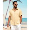 imageJVER Mens Linen Shirts Casual Short Sleeve Button Down Shirt Beach Summer Vacation Holiday Wedding Cotton TopsYellow