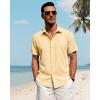 imageJVER Mens Linen Shirts Casual Short Sleeve Button Down Shirt Beach Summer Vacation Holiday Wedding Cotton TopsYellow