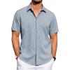 imageJVER Mens Linen Shirts Casual Short Sleeve Button Down Shirt Beach Summer Vacation Holiday Wedding Cotton TopsBlue