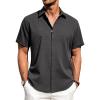 imageJVER Mens Linen Shirts Casual Short Sleeve Button Down Shirt Beach Summer Vacation Holiday Wedding Cotton TopsDark Grey