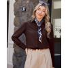 imageJVER Womens Button Down Dress Shirts Solid Long Sleeve Wrinkle Free Formal Collared Shirt Casual Business Blouse with PocketBrown