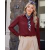 imageJVER Womens Button Down Dress Shirts Solid Long Sleeve Wrinkle Free Formal Collared Shirt Casual Business Blouse with PocketBurgundy