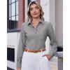 imageJVER Womens Button Down Dress Shirts Solid Long Sleeve Wrinkle Free Formal Collared Shirt Casual Business Blouse with PocketGrey