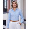 imageJVER Womens Button Down Dress Shirts Solid Long Sleeve Wrinkle Free Formal Collared Shirt Casual Business Blouse with PocketLight Blue