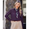 imageJVER Womens Button Down Dress Shirts Solid Long Sleeve Wrinkle Free Formal Collared Shirt Casual Business Blouse with PocketPurple