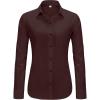 imageJVER Womens Button Down Dress Shirts Solid Long Sleeve Wrinkle Free Formal Collared Shirt Casual Business Blouse with PocketBrown