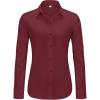 imageJVER Womens Button Down Dress Shirts Solid Long Sleeve Wrinkle Free Formal Collared Shirt Casual Business Blouse with PocketBurgundy