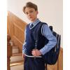 imageJVER Boys Long Sleeve Oxford Dress Shirts Solid Casual Button Down Collar Shirt Kids Formal Uniform TopsBlue
