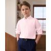 imageJVER Boys Long Sleeve Oxford Dress Shirts Solid Casual Button Down Collar Shirt Kids Formal Uniform TopsLight Pink