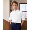 imageJVER Boys Long Sleeve Oxford Dress Shirts Solid Casual Button Down Collar Shirt Kids Formal Uniform TopsWhite