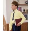 imageJVER Boys Long Sleeve Oxford Dress Shirts Solid Casual Button Down Collar Shirt Kids Formal Uniform TopsYellow