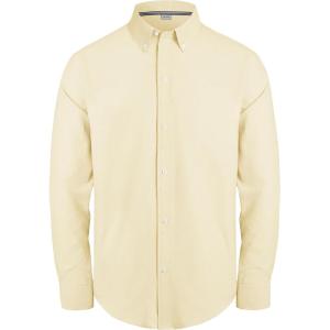 imageJVER Boys Long Sleeve Oxford Dress Shirts Solid Casual Button Down Collar Shirt Kids Formal Uniform TopsYellow