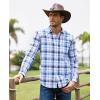 imageJVER Mens Button Down Shirts Casual Long Sleeve Dress Shirt Cotton Collared Work Plaid Tops with PocketBlue
