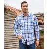 imageJVER Mens Button Down Shirts Casual Long Sleeve Dress Shirt Cotton Collared Work Plaid Tops with PocketBlue