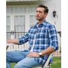imageJVER Mens Button Down Shirts Casual Long Sleeve Dress Shirt Cotton Collared Work Plaid Tops with PocketDark Blue