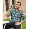 imageJVER Mens Button Down Shirts Casual Long Sleeve Dress Shirt Cotton Collared Work Plaid Tops with PocketGreen