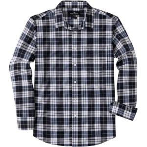 imageJVER Mens Button Down Shirts Casual Long Sleeve Dress Shirt Cotton Collared Work Plaid Tops with PocketBlack