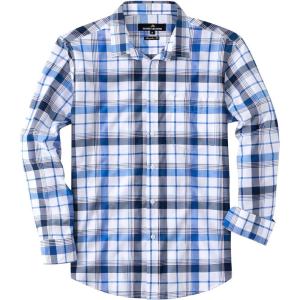 imageJVER Mens Button Down Shirts Casual Long Sleeve Dress Shirt Cotton Collared Work Plaid Tops with PocketBlue
