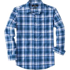 imageJVER Mens Button Down Shirts Casual Long Sleeve Dress Shirt Cotton Collared Work Plaid Tops with PocketDark Blue