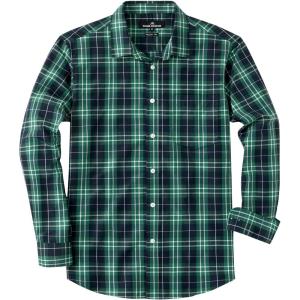 imageJVER Mens Button Down Shirts Casual Long Sleeve Dress Shirt Cotton Collared Work Plaid Tops with PocketDark Green