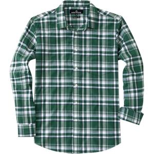 imageJVER Mens Button Down Shirts Casual Long Sleeve Dress Shirt Cotton Collared Work Plaid Tops with PocketGreen