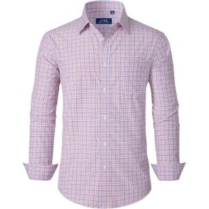 imageJVER Mens Button Down Shirts Long Sleeve Dress Shirt Business Casual Cotton Collared Plaid Tops with PocketBlue Orange Plaid