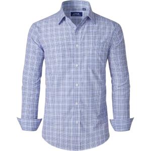 imageJVER Mens Button Down Shirts Long Sleeve Dress Shirt Business Casual Cotton Collared Plaid Tops with PocketGrey