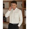 imageJVER Mens Banded Collar Dress Shirt Mandarin Long Sleeve Button Down Shirts Stretch Collarless Tops with PocketBeige Khaki