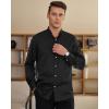 imageJVER Mens Banded Collar Dress Shirt Mandarin Long Sleeve Button Down Shirts Stretch Collarless Tops with PocketBlack White