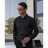 imageJVER Mens Banded Collar Dress Shirt Mandarin Long Sleeve Button Down Shirts Stretch Collarless Tops with PocketBlack White