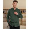 imageJVER Mens Banded Collar Dress Shirt Mandarin Long Sleeve Button Down Shirts Stretch Collarless Tops with PocketDark Green