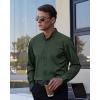 imageJVER Mens Banded Collar Dress Shirt Mandarin Long Sleeve Button Down Shirts Stretch Collarless Tops with PocketDark Green